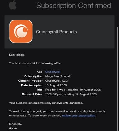 Crunchyroll Mega Fan Anual India iOS - Crunchyroll