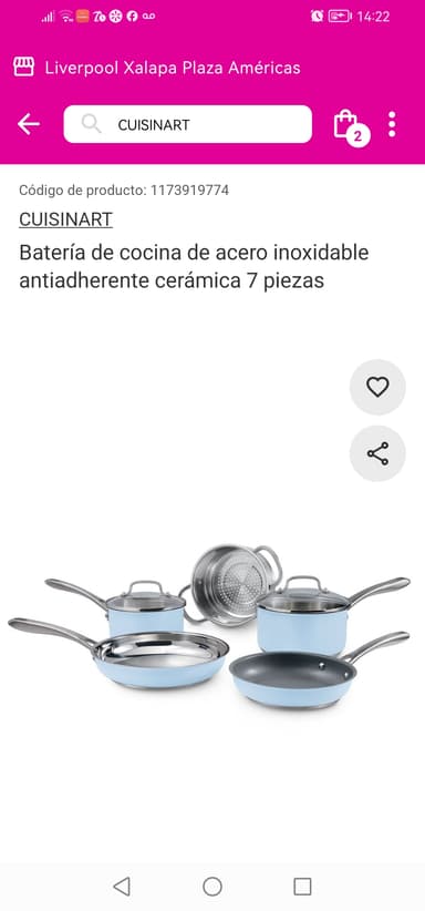 Liverpool online Cuisinart Batería de cocina acero inoxidable 7 piezas (antiadherente cerámica) - Liverpool