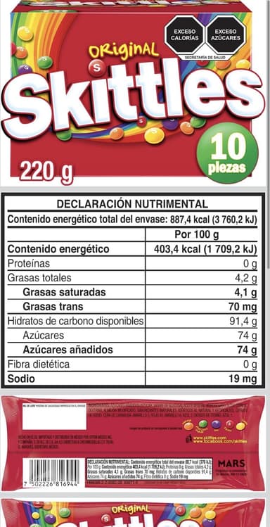 Amazon: Skittles dulces caramelo suave original 10 piezas de 22g - Amazon