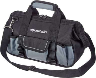 Amazon Basics Bolsa para herramientas Base duradera resistente al desgaste, bolsa estándar pequeña con correa, 30 cm, negro y gris - Amazon