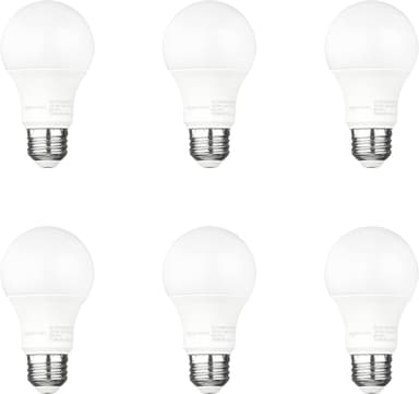 Amazon Basics - 6 Focos LED con sensor de atardecer a amanecer, 60 W, eficiencia energética 9 W, luz blanca, 2700 K, base E26, 10,000 hrs - Amazon