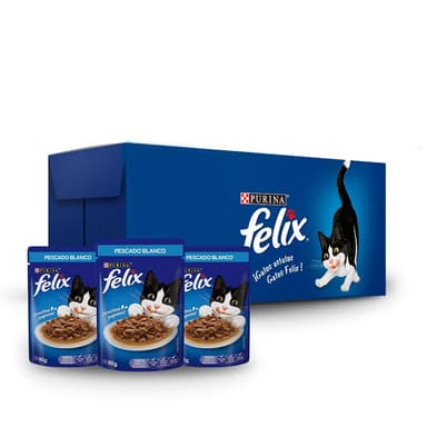 Amazon: Sobres Purina Felix Adulto Sabor Pescado Blanco 24pack de 85g - Amazon