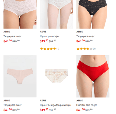 Liverpool: Variedad de ropa interior Aerie para Dama a $49.50 - Liverpool