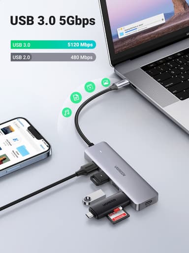 Amazon: UGREEN HUB USB C 5 en 1, Adaptador Tipo C a 4 USB 3.0 Puertos de 5 Gbps, 15 CM - Amazon
