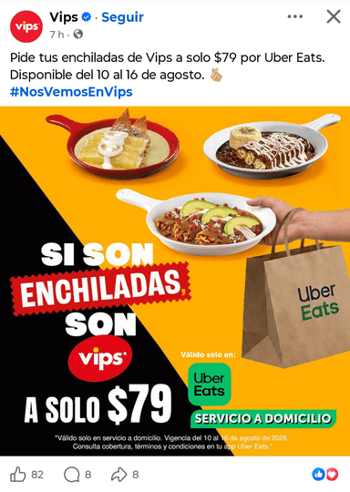 Uber Eats: Vips, enchiladas a $79 - Uber Eats