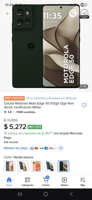 Mercado Libre: Celular Motorola Moto Edge 50 512gb 12gb Ram Verde Certificación Militar - Mercado Libre