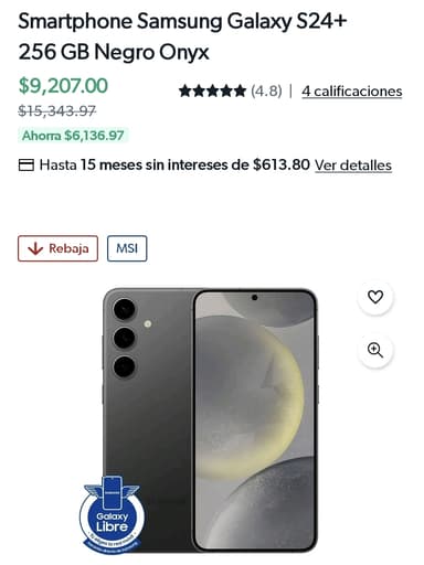 [NUEVO] Sam's Club: Smartphone Samsung Galaxy S24+ 256 GB Negro Onyx - Sam's Club