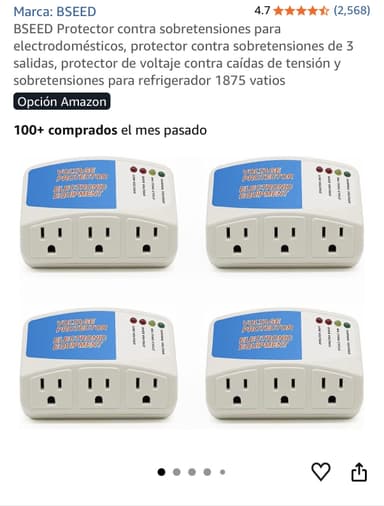 Amazon: BSEED Protector contra sobretensiones para electrodomesticos, protector contra sobretensiones de 3 salidas, paquete 4 (de 2 en 431) - Amazon
