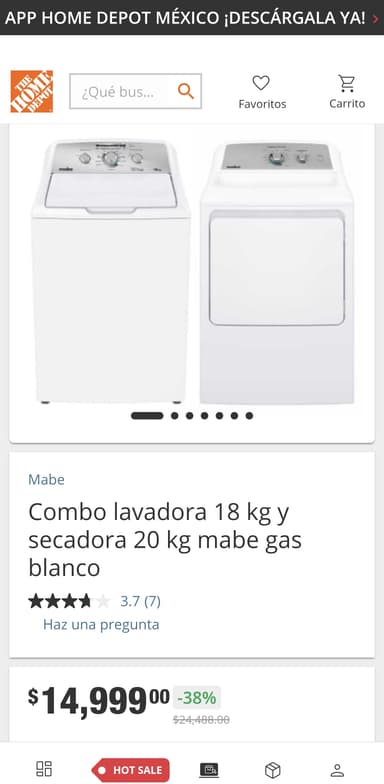 Home Depot: Combo lavadora y secadora Mabe con bonificación BBVA a 18 MSI - Home Depot