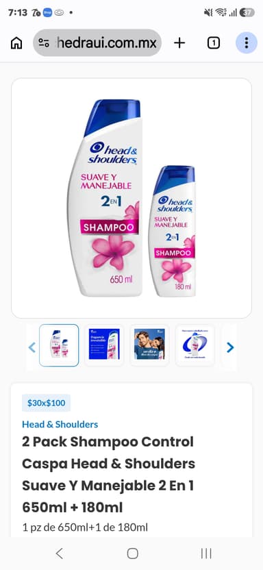 Chedraui: Pack head & shoulders Suave y Manejable 650ml+180ml - Chedraui