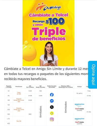 Telcel: Cámbiate a Telcel, recarga $100 y obtén el triple de beneficios - Telcel