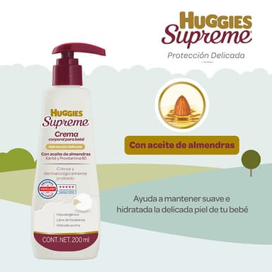 AMAZON: Huggies Supreme, Crema Corporal para Bebé, 200 ml, Con Karité, Vitamina E y Pantenol - Amazon