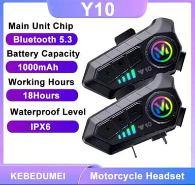 AliExpress: Auriculares Bluetooth 5.3 para Casco de Motocicleta Y10 con Luces de Colores, Inalámbricos Impermeables, Manos Libres - AliExpress