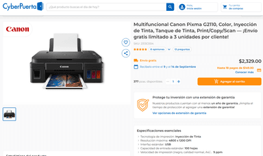 CyberPuerta: Impresora Multifuncional CANON Pixma G2110, Color, Inyección de Tinta, Tanque de Tinta, Print/Copy/Scan USB NO WIFI - CyberPuerta