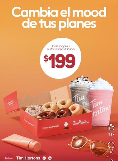 Tim Hortons - 2 frappés + 6 donas por $199 - Tim Hortons
