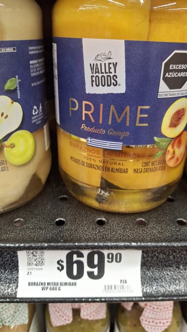 Soriana, peras y duraznos en almíbar, 680 grs. Producto griego - Soriana