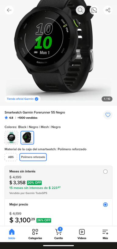 Mercado Libre: Smartwatch Garmin Forerunner 55 Negro - Mercado Libre