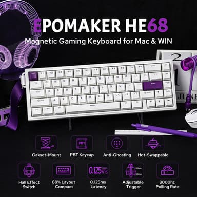 Amazon: EPOMAKER HE68 Teclado magnético con Cable para Juegos, frecuencia de sondeo 8K, latencia de 0,125 ms, retroiluminación RGB - Amazon