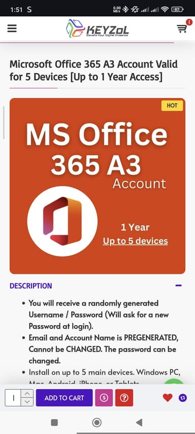 Keyzol: cuenta Microsoft Office 365 por 1 año