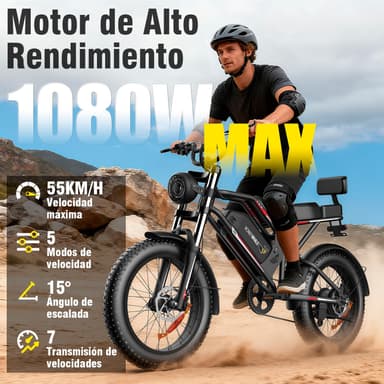 Amazon: 15 msi HONEYWHALE K6S Moto Bicicleta 7 Velocidades, Motor 1080W, Velocidad Máx 55KM/H, 65KM, Extraíble 15.6AH, Modo Crucero - Amazon