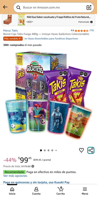 Amazon Barcel caja 2 takis Fuego - incluye vasos Galacticos - Amazon