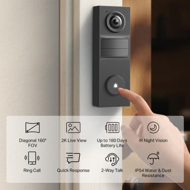 Amazon: Timbre inalámbrico para Puerta – 2K, 160° visión Ultra Ancha, batería de hasta 180 días, Compatible Alexa/Google, Tapo Smart Video - Amazon