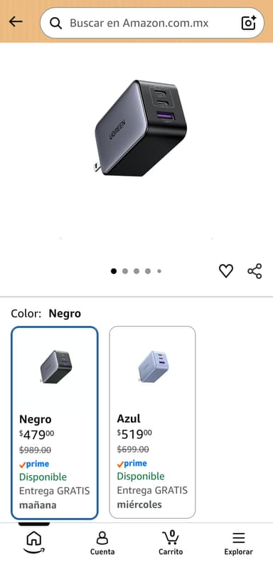 Amazon: Cargador Ugreen 65 Watts color negro - Amazon
