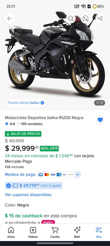 Motocicleta RT 200 Italika - 30,000 MXN en mercado libre con MSI - Mercado Libre