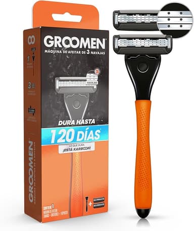Amazon: GROOMEN 300 Rastrillo Con 3 Cuchillas Con Nanotecnología Cerámica, Doble Banda Lubricante, Carbón Activado | Planea y Ahorra - Amazon