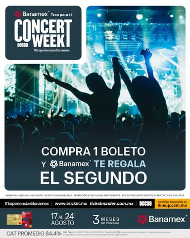 Ticketmaster: Concert Week 2x1 con Banamex - Ticketmaster