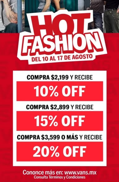 Vans: Hasta 20% de descuento en toda la tienda + 15% adicional con Aplazo - Vans