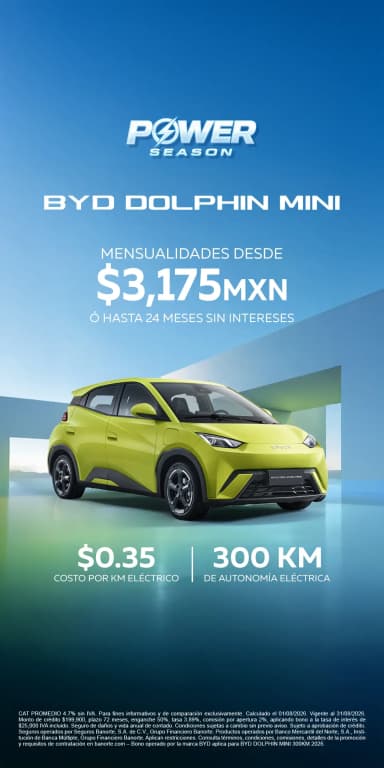BYD: Estrena el BYD Dolphin Mini desde $3,175 MXN mensuales o hasta 24 MSI. ¡Autonomía de 300 km y 0.35 por km! - BYD