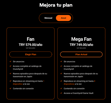 Crunchyroll Mega Fan plan anual Turquia - Crunchyroll