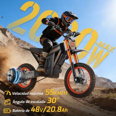 Amazon: HONEYWHALE MT4 Bicicleta Electrica 2000W-55KM/H-50KM Freno Hidráulico, Neumáticos Todoterreno 14/12", - Amazon