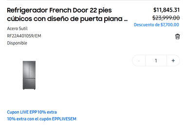 Samsung Store: (Estudiantes) Refrigerador French Door 22 cu.ft con diseño de puerta plana - Samsung Store