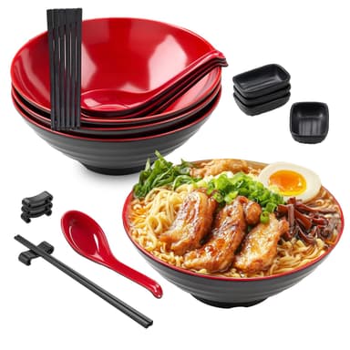 Amazon: Tazón Para Ramen(sirve 4), Juego Ramen Bowl De 20 Piezas, Vajilla Melamina , Incluye 1.2L Platos Hondos, - Amazon