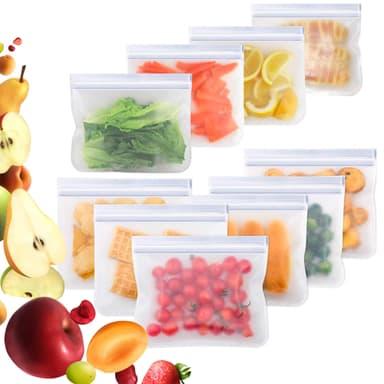 Amazon: Bolsas de Almacenamiento Reutilizables, Kit de 10 Bolsas Herméticas para Alimentos, Sin BPA, Ideal para Congelador - Amazon