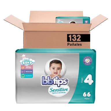 Amazon: BBtips Sensitive Pañales, Talla Grande/4, 132 Pañales - Amazon