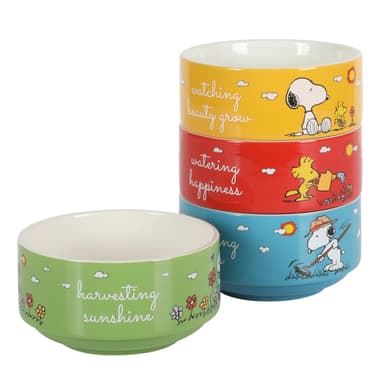 Amazon: Peanuts Snoopy - Juego de 4 tazones apilables decorados, de 14 cm, hechos de cerámica. Marca: Peanuts - Amazon