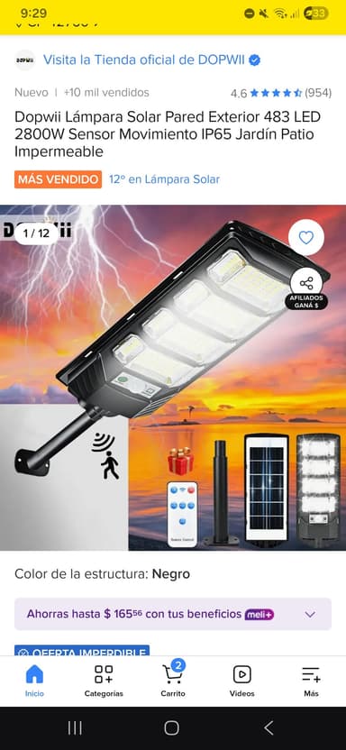 Mercado Libre: Dopwii Lámpara Solar Pared Exterior 483 LED 2800W Sensor Movimiento IP65 Jardín Patio Impermeable - Mercado Libre