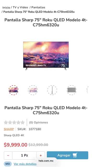 H-E-B: Pantalla Sharp 75 Roku Qled + Columpio o Set de Patio - H E B