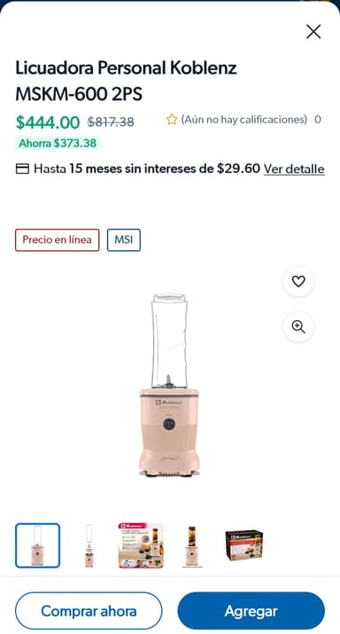 Sam's Club: Licuadora Personal Koblenz MSKM-600 2PS - Sam's Club