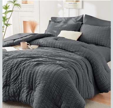 Amazon: HYMOKEGE Juego De Edredón Queen De Seersucker De 7 Piezas, Cama De Lujo para Todas Las Estaciones, Juego De Cama - Amazon