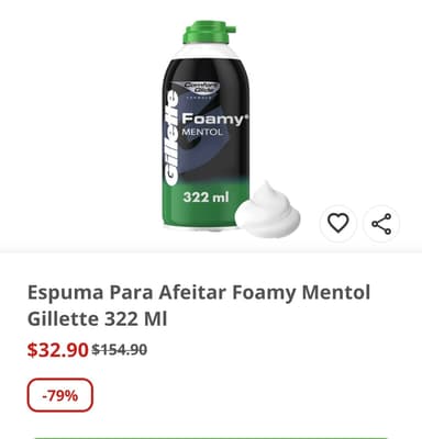 Alsuper Chihuahua: Espuma para afeitar Gillette Foamy Mentol 322 ml