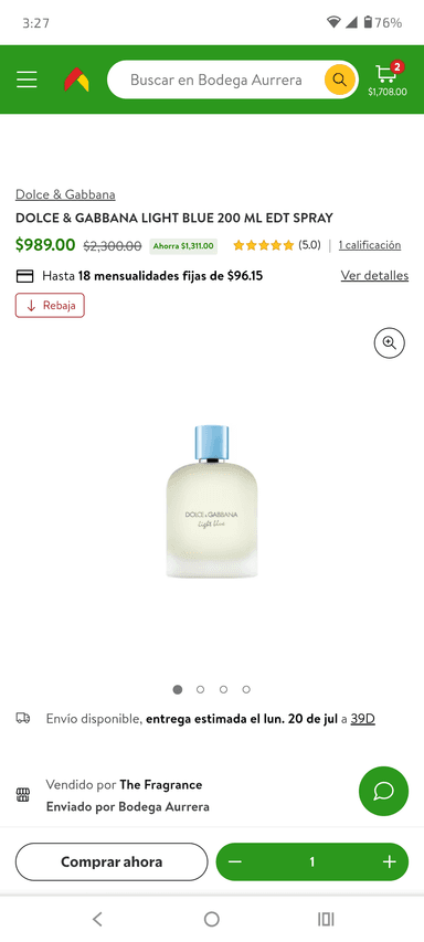 Bodega Aurrera: DOLCE & GABBANA LIGHT BLUE 200 ML EDT SPRAY The Fragrance - Bodega Aurrera