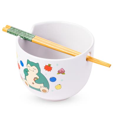 Amazon: Silver Buffalo - Tazón de cerámica para ramen, fideos o arroz, con palillos, 591.47 ml, Snorlax relajado comiendo - Amazon