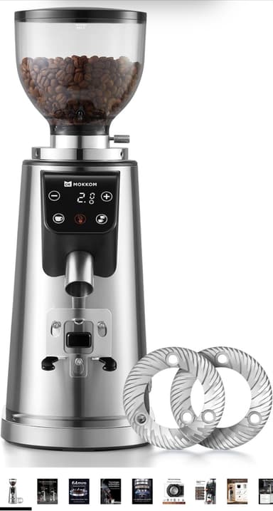 Amazon US: Molinillo de café profesional de rebabas planas de 64mm con 100 ajustes de molienda - Amazon