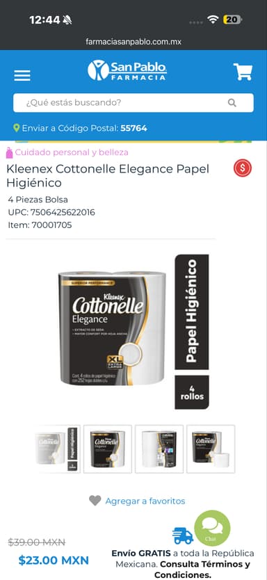 Farmacia San Pablo: Papel Higienico Cotonelle Elegance 4pzas /252 hojas - Farmacia San Pablo