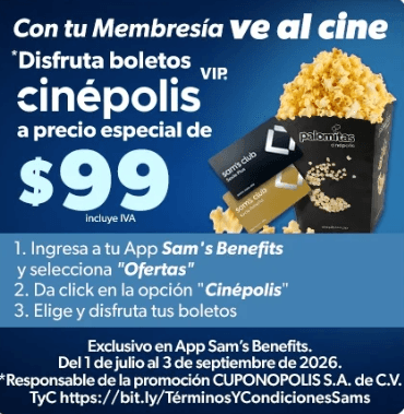 Sam's Club: Boletos Cinépolis VIP a $99 con membresía benefits - Cinépolis