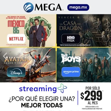 Megacable: 4 apps de streaming por $299/mes - Megacable